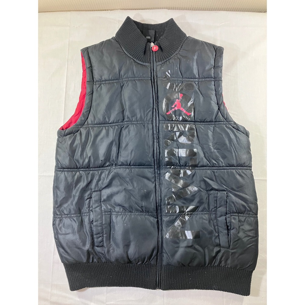 Jordan Puffer Vest Black Red Youth Large L 12 13 Years Padded Zip‎ Up Logo